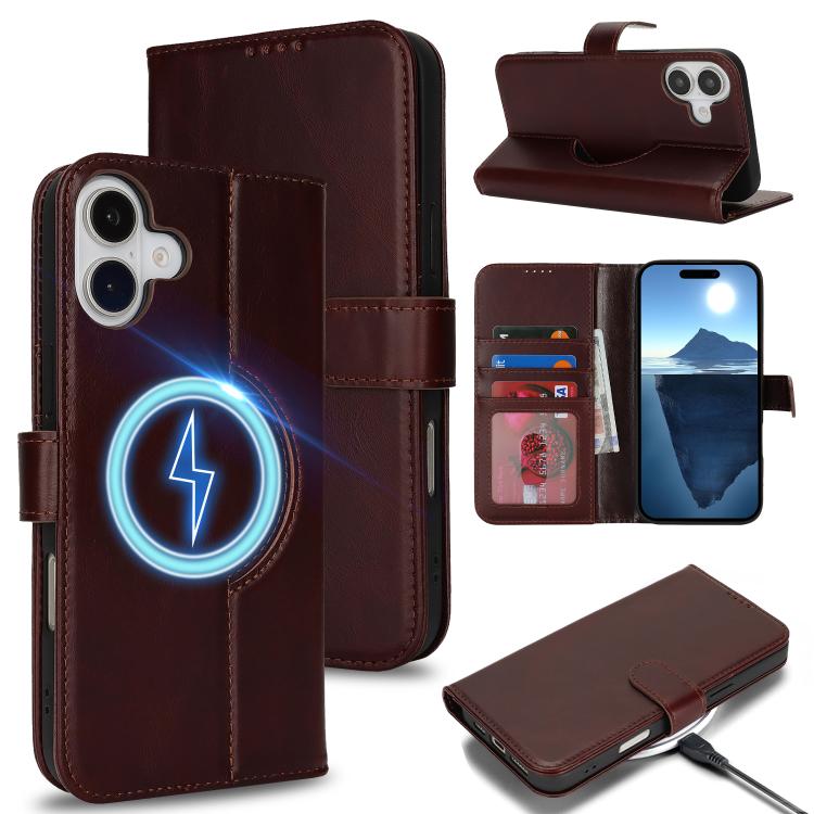 For iPhone 13 Pro Genuine Leather Card Wallet MagSafe Phone Case