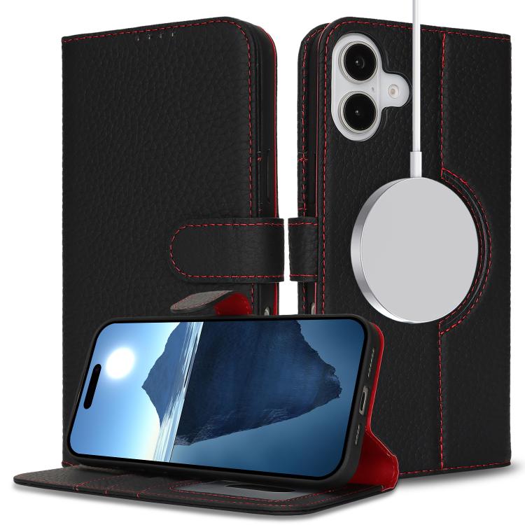 For iPhone 14 Pro Genuine Leather Card Wallet MagSafe Phone Case