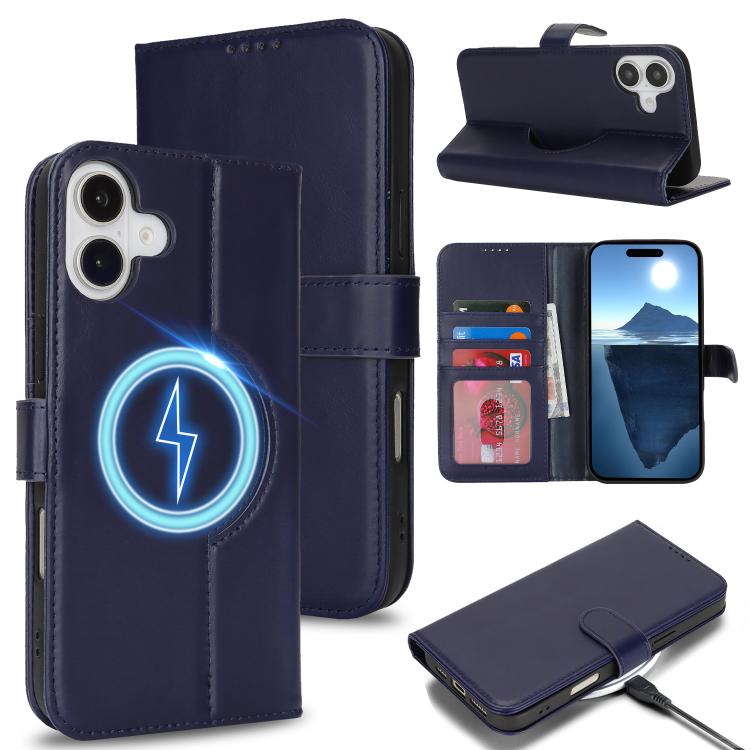 For iPhone 15 Plus / 14 Plus Genuine Leather Card Wallet MagSafe Phone Case