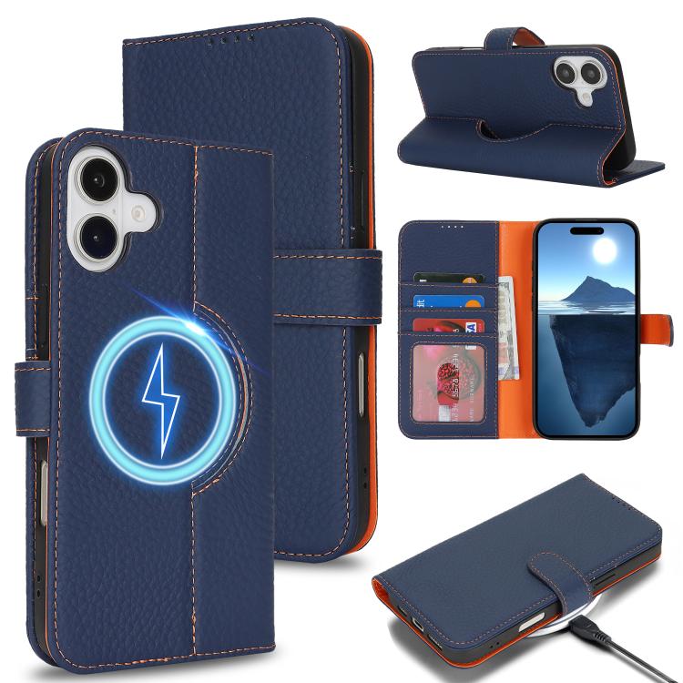 For iPhone 15 Plus / 14 Plus Genuine Leather Card Wallet MagSafe Phone Case