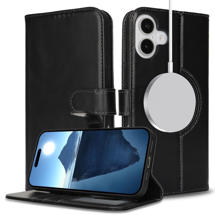 For iPhone 16 Pro Genuine Leather Card Wallet MagSafe Phone Case
