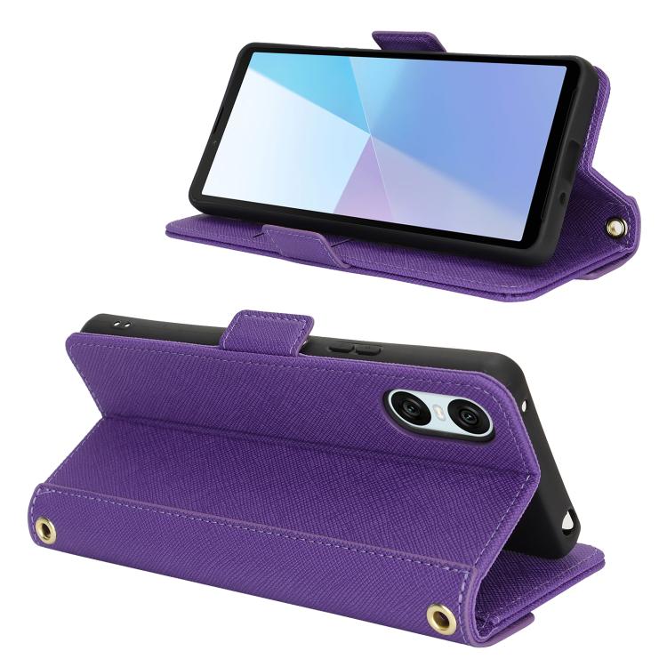For Sony Xperia 10 IV Cross Texture Crossbody Lanyard Leather Phone Case