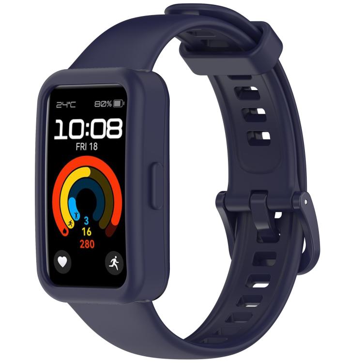 For Huawei Band 10 / 9 / 8 Color Button Watch Case Integrated Silicone Watch Band
