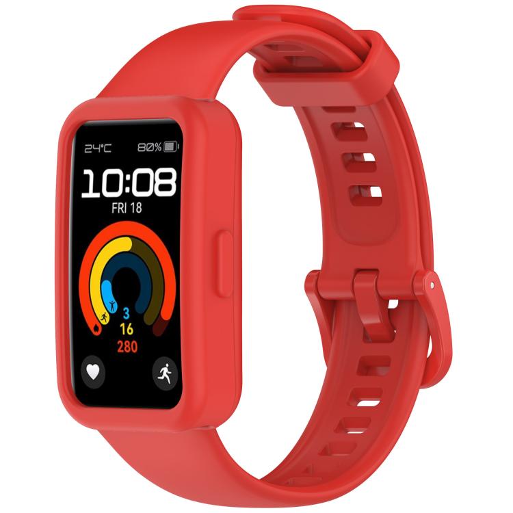 For Huawei Band 10 / 9 / 8 Color Button Watch Case Integrated Silicone Watch Band