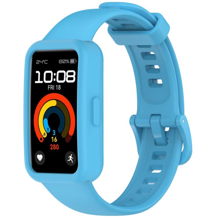 For Huawei Band 10 / 9 / 8 Color Button Watch Case Integrated Silicone Watch Band