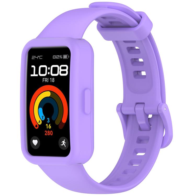 For Huawei Band 10 / 9 / 8 Color Button Watch Case Integrated Silicone Watch Band