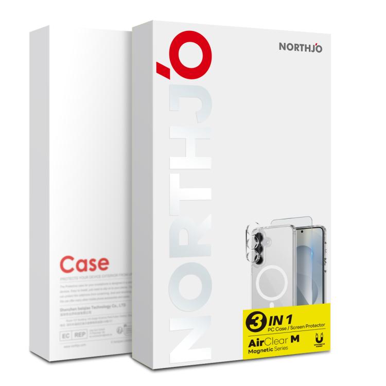 For Samsung Galaxy S25 5G NORTHJO 3 in 1 PC MagSafe Phone Case with Screen Film and Lens Film - Clear