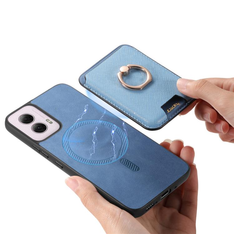 For Motorola Moto G35 Retro Cross Leather Ring Vertical Insert Card Bag MagSafe Phone Case