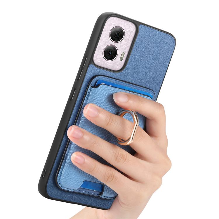 For Motorola Moto G35 Retro Cross Leather Ring Vertical Insert Card Bag MagSafe Phone Case