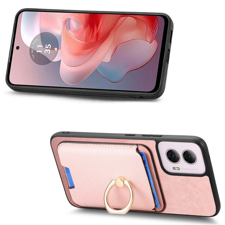 For Motorola Moto G35 Retro Cross Leather Ring Vertical Insert Card Bag MagSafe Phone Case