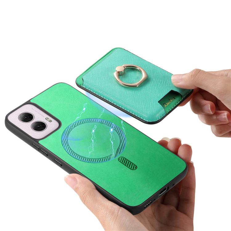 For Motorola Moto G35 Retro Cross Leather Ring Vertical Insert Card Bag MagSafe Phone Case