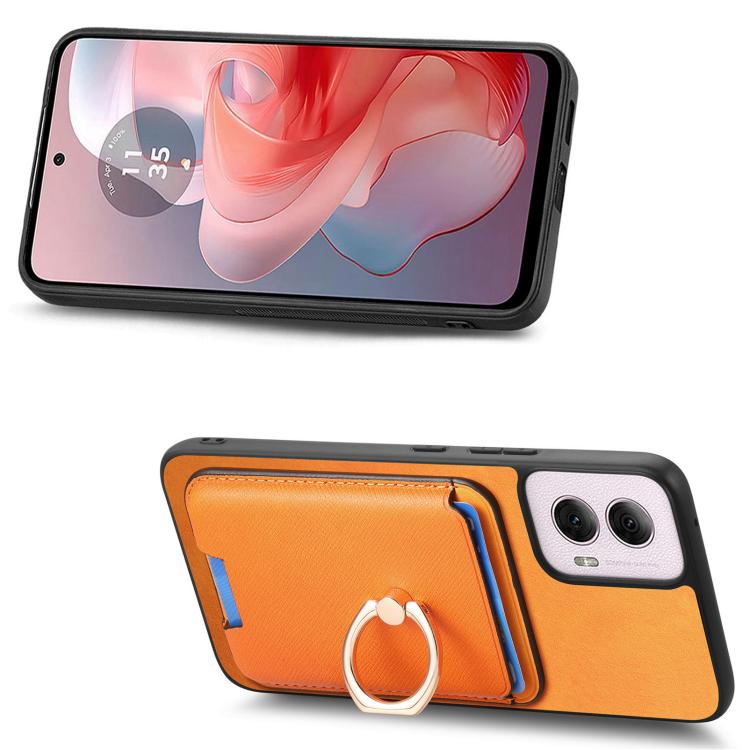 For Motorola Moto G55 Retro Cross Leather Ring Vertical Insert Card Bag MagSafe Phone Case