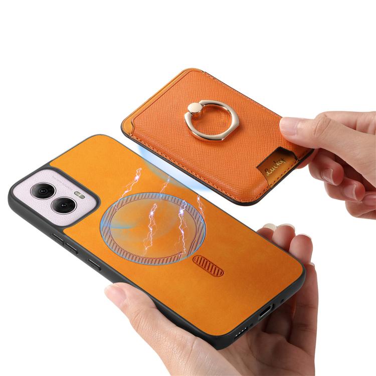 For Motorola Moto G55 Retro Cross Leather Ring Vertical Insert Card Bag MagSafe Phone Case