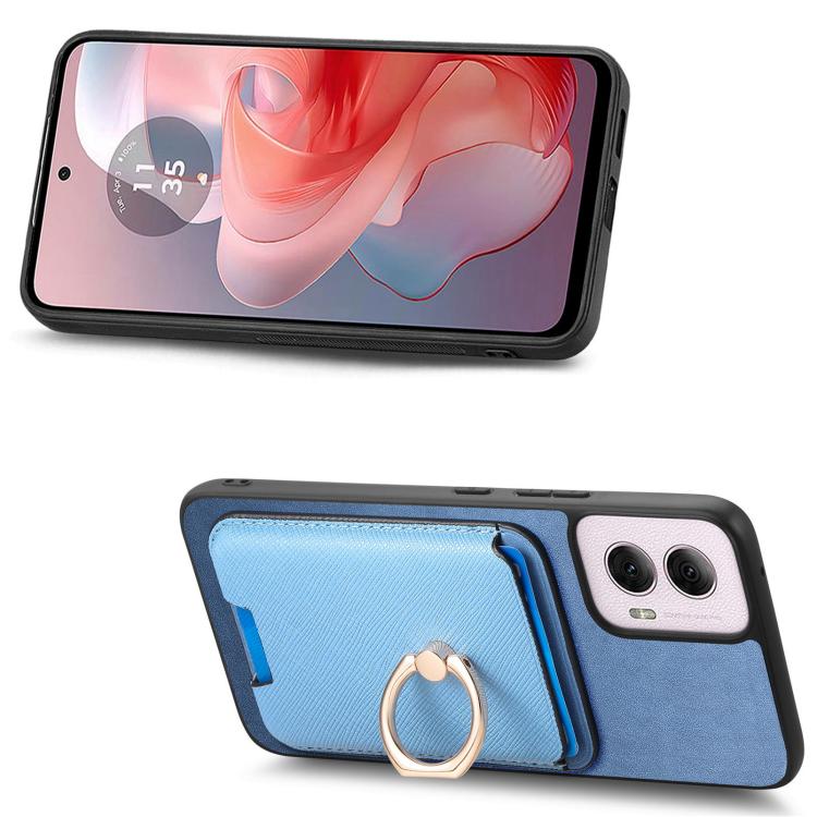 For Motorola Moto G55 Retro Cross Leather Ring Vertical Insert Card Bag MagSafe Phone Case