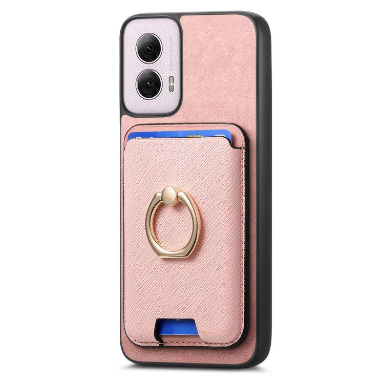 For Motorola Moto G55 Retro Cross Leather Ring Vertical Insert Card Bag MagSafe Phone Case