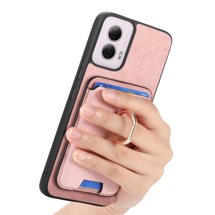 For Motorola Moto G55 Retro Cross Leather Ring Vertical Insert Card Bag MagSafe Phone Case