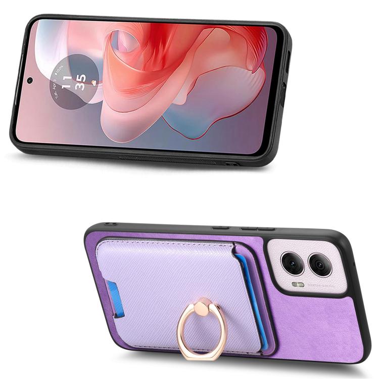 For Motorola Moto G55 Retro Cross Leather Ring Vertical Insert Card Bag MagSafe Phone Case