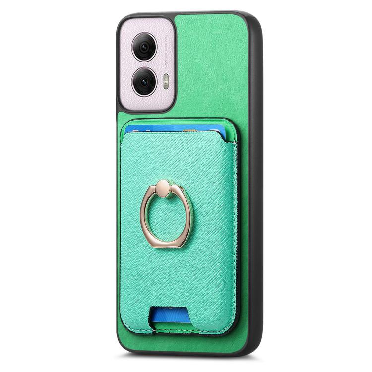 For Motorola Moto G55 Retro Cross Leather Ring Vertical Insert Card Bag MagSafe Phone Case
