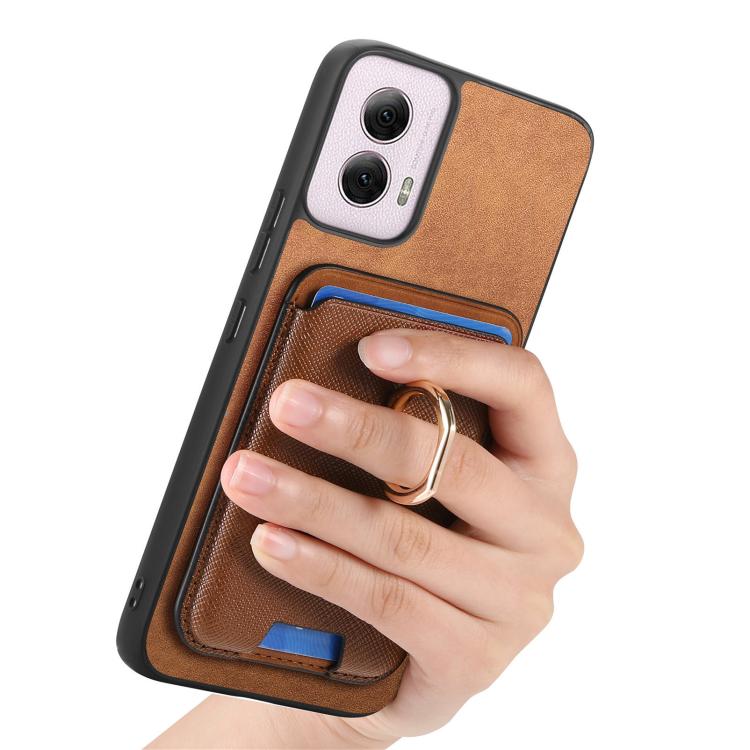 For Motorola Moto G55 Retro Cross Leather Ring Vertical Insert Card Bag MagSafe Phone Case