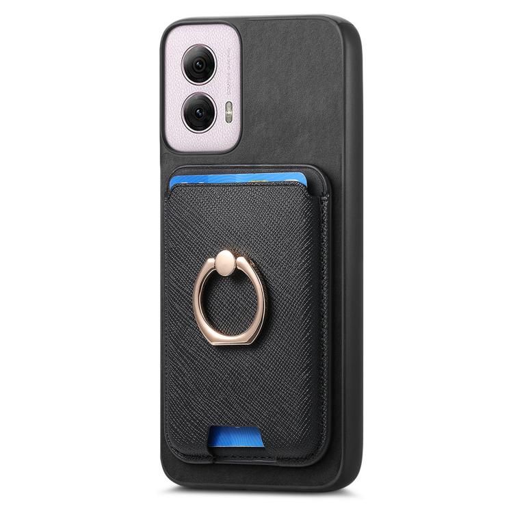 For Motorola Moto G55 Retro Cross Leather Ring Vertical Insert Card Bag MagSafe Phone Case