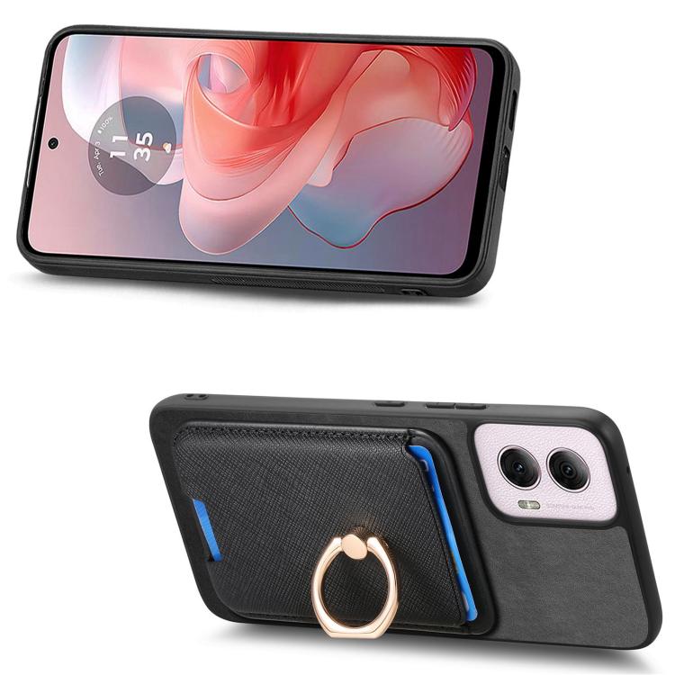 For Motorola Moto G55 Retro Cross Leather Ring Vertical Insert Card Bag MagSafe Phone Case