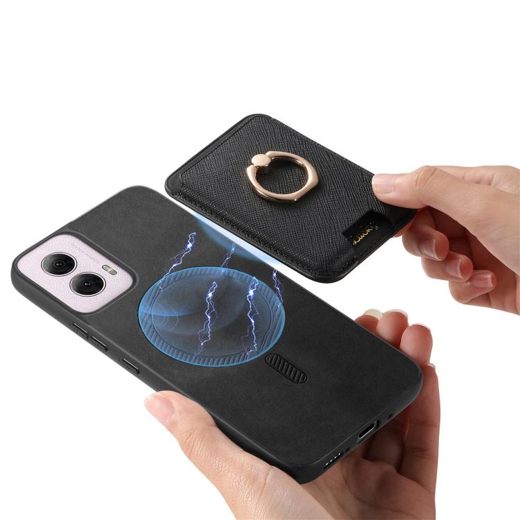 For Motorola Moto G55 Retro Cross Leather Ring Vertical Insert Card Bag MagSafe Phone Case