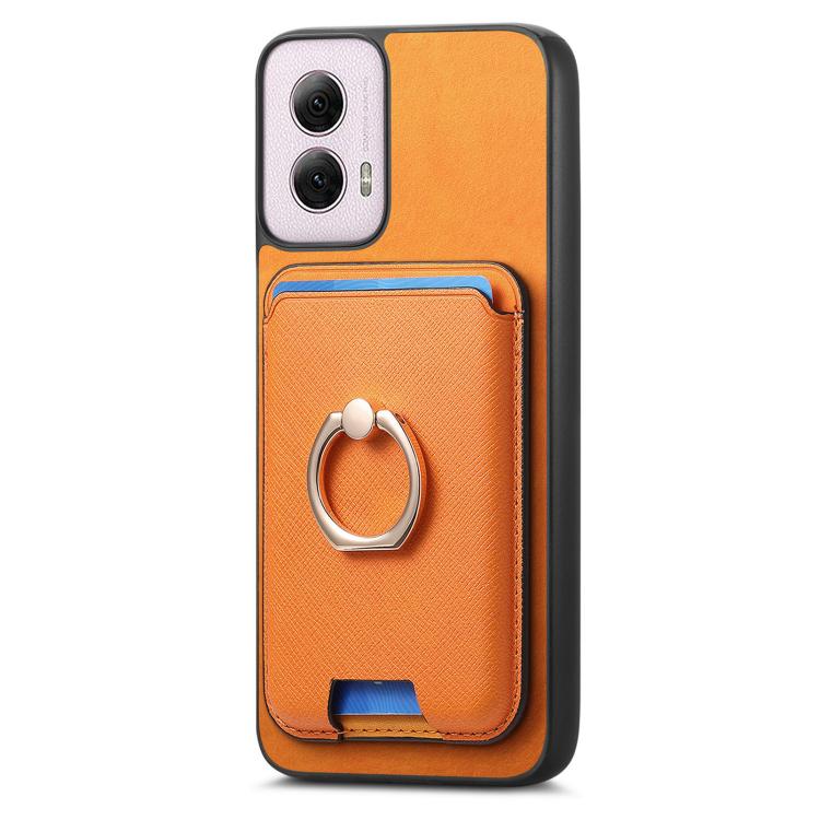 For Motorola Moto G 5G 2024 Retro Cross Leather Ring Vertical Insert Card Bag MagSafe Phone Case