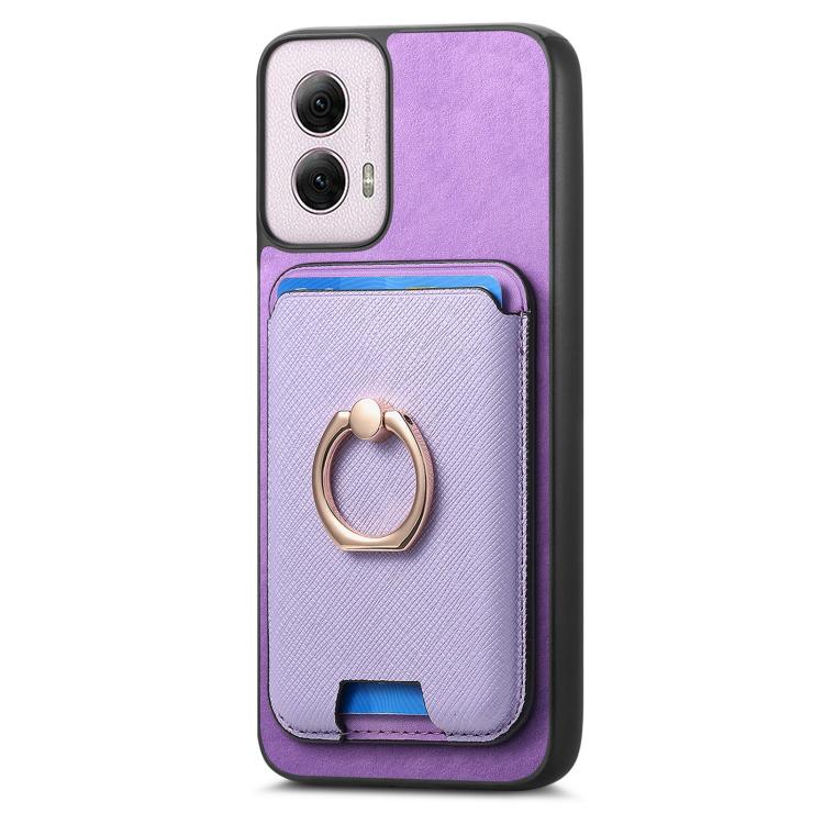 For Motorola Moto G 5G 2024 Retro Cross Leather Ring Vertical Insert Card Bag MagSafe Phone Case