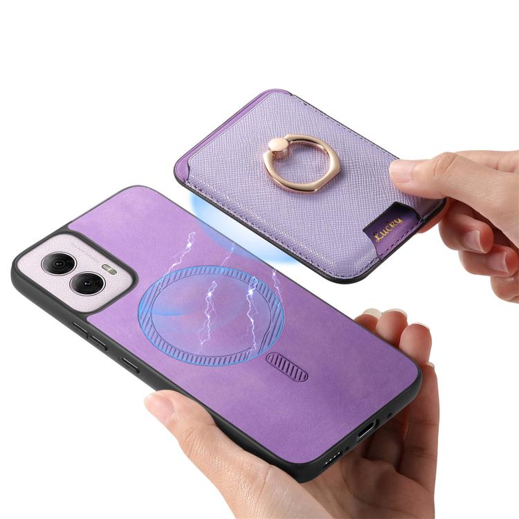 For Motorola Moto G 5G 2024 Retro Cross Leather Ring Vertical Insert Card Bag MagSafe Phone Case
