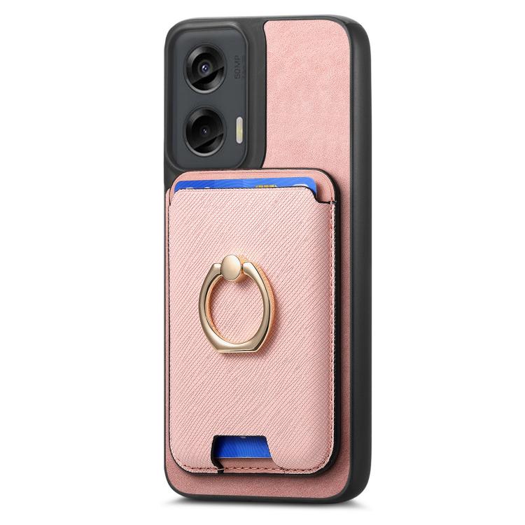For Motorola Moto G Stylus 5G 2024 Retro Cross Leather Ring Vertical Insert Card Bag MagSafe Phone Case