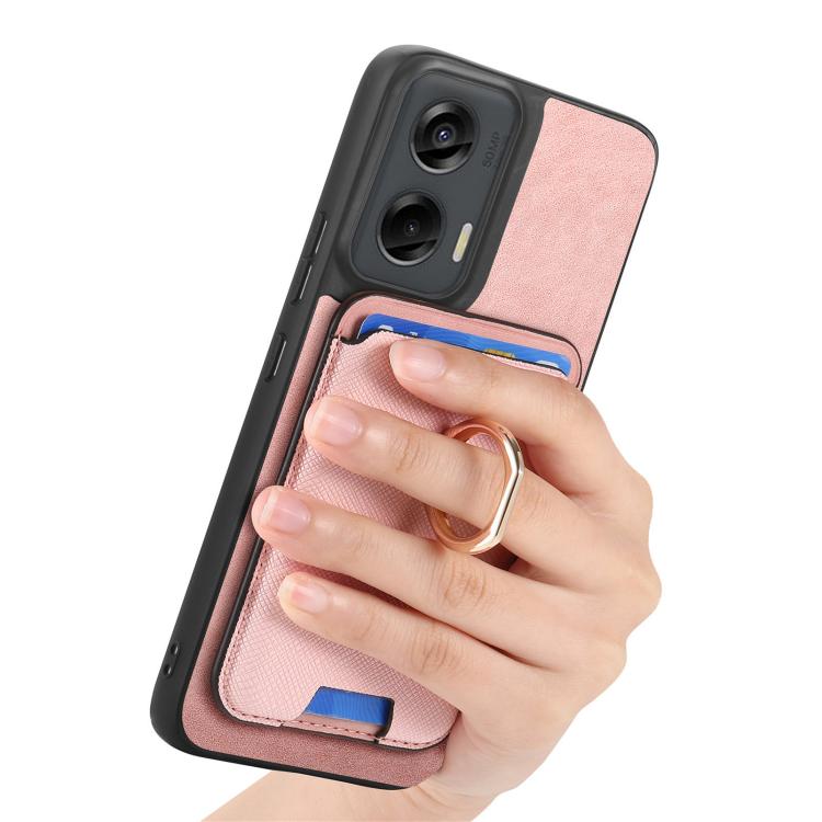 For Motorola Moto G Stylus 5G 2024 Retro Cross Leather Ring Vertical Insert Card Bag MagSafe Phone Case