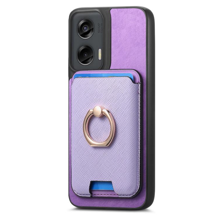 For Motorola Moto G Stylus 5G 2024 Retro Cross Leather Ring Vertical Insert Card Bag MagSafe Phone Case