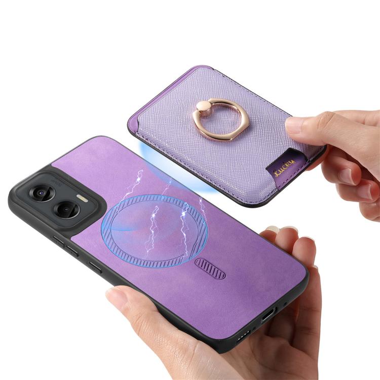 For Motorola Moto G Stylus 5G 2024 Retro Cross Leather Ring Vertical Insert Card Bag MagSafe Phone Case