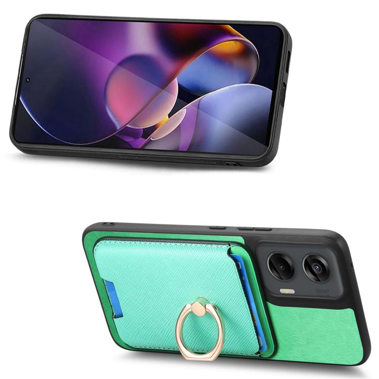 For Motorola Moto G Stylus 5G 2024 Retro Cross Leather Ring Vertical Insert Card Bag MagSafe Phone Case