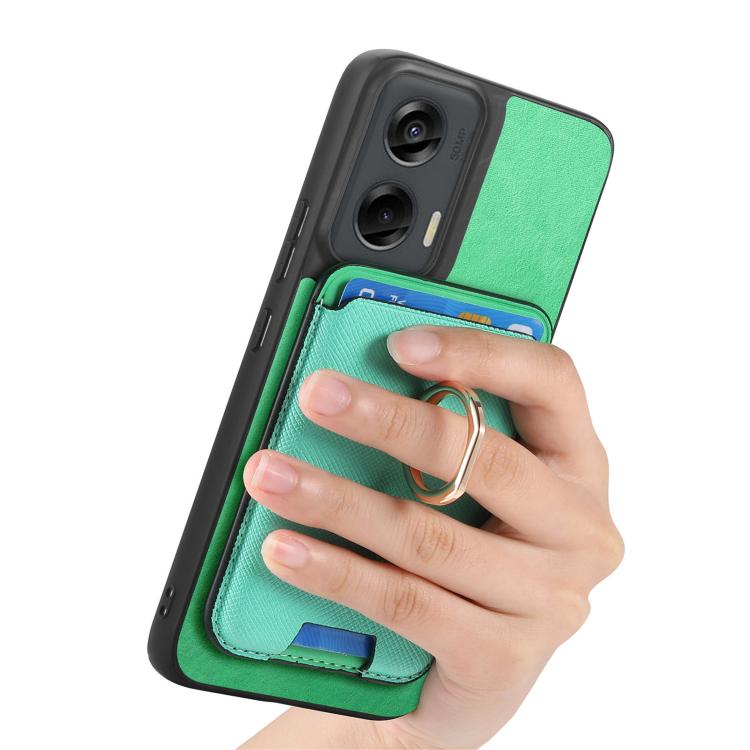 For Motorola Moto G Stylus 5G 2024 Retro Cross Leather Ring Vertical Insert Card Bag MagSafe Phone Case