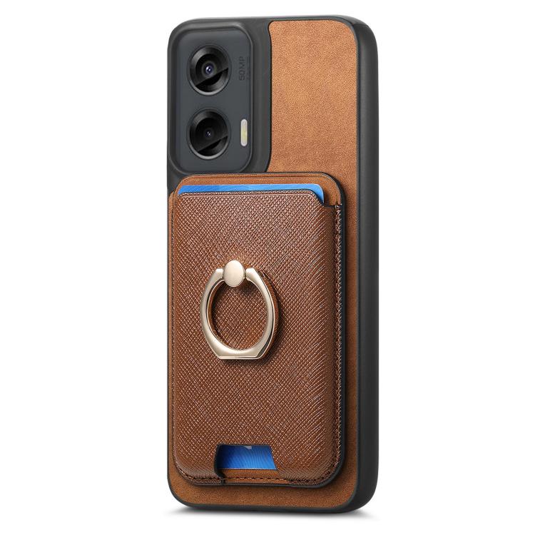For Motorola Moto G Stylus 5G 2024 Retro Cross Leather Ring Vertical Insert Card Bag MagSafe Phone Case