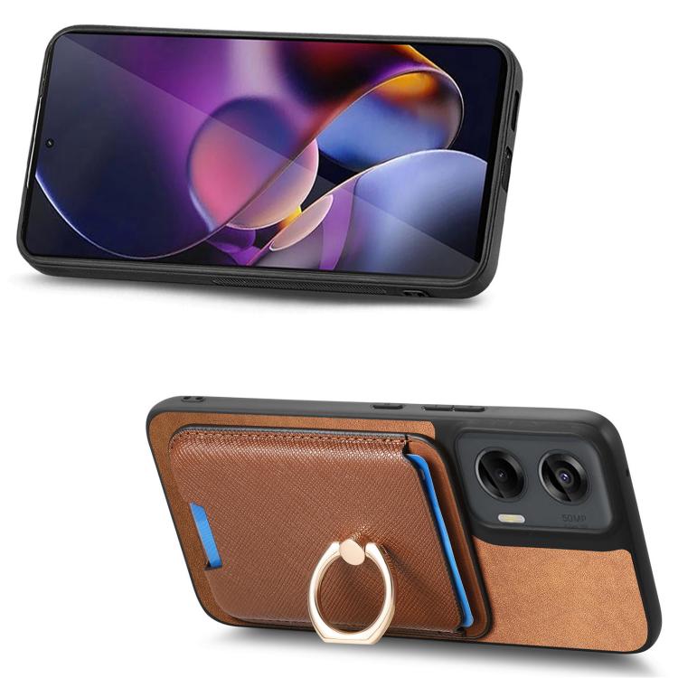For Motorola Moto G Stylus 5G 2024 Retro Cross Leather Ring Vertical Insert Card Bag MagSafe Phone Case