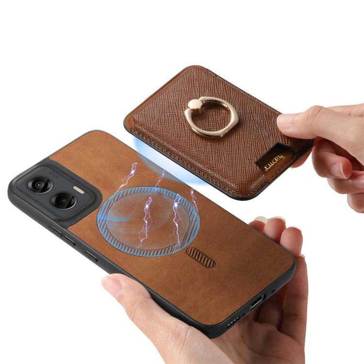 For Motorola Moto G Stylus 5G 2024 Retro Cross Leather Ring Vertical Insert Card Bag MagSafe Phone Case