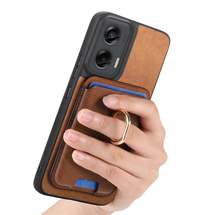For Motorola Moto G Stylus 5G 2024 Retro Cross Leather Ring Vertical Insert Card Bag MagSafe Phone Case