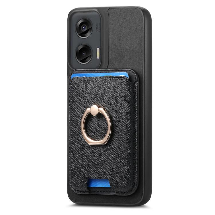 For Motorola Moto G Stylus 5G 2024 Retro Cross Leather Ring Vertical Insert Card Bag MagSafe Phone Case