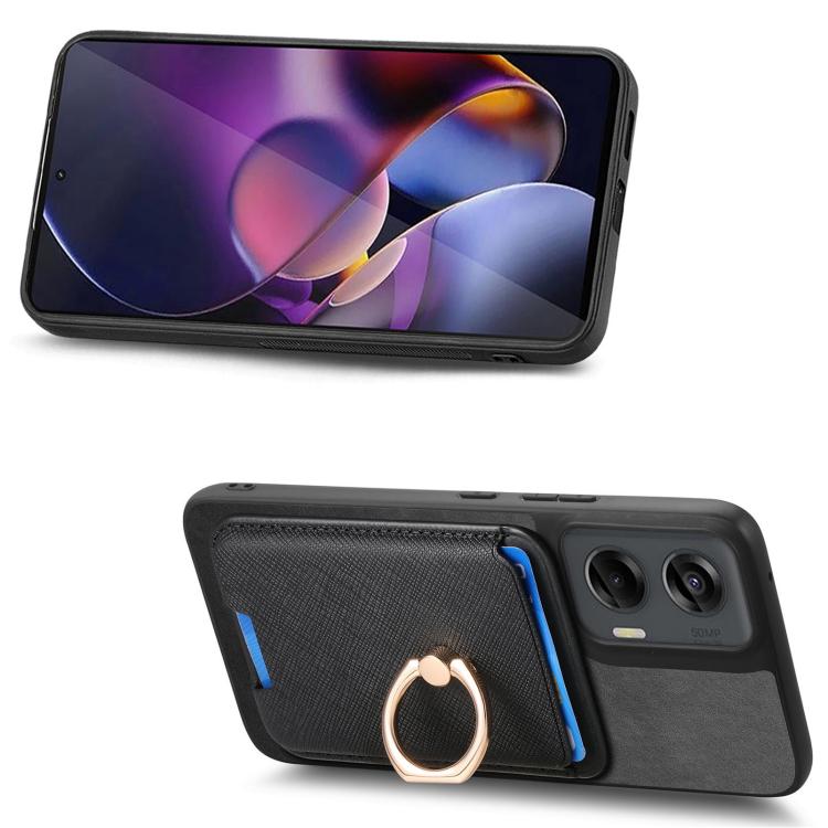 For Motorola Moto G Stylus 5G 2024 Retro Cross Leather Ring Vertical Insert Card Bag MagSafe Phone Case