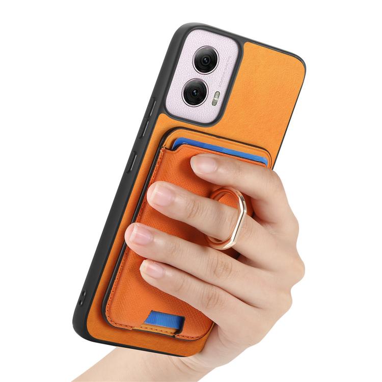 For Motorola Moto G Play 4G 2024 Retro Cross Leather Ring Vertical Insert Card Bag MagSafe Phone Case