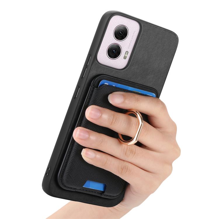 For Motorola Moto G Play 4G 2024 Retro Cross Leather Ring Vertical Insert Card Bag MagSafe Phone Case