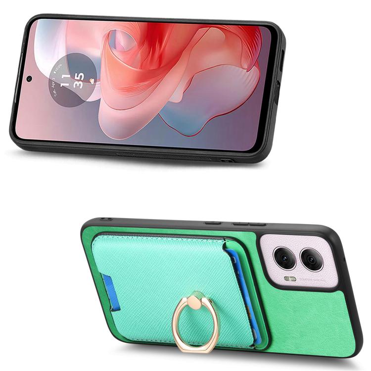 For Motorola Moto G Power 5G 2024 Retro Cross Leather Ring Vertical Insert Card Bag MagSafe Phone Case