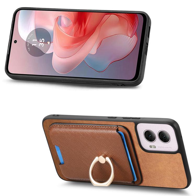 For Motorola Moto G Power 5G 2024 Retro Cross Leather Ring Vertical Insert Card Bag MagSafe Phone Case
