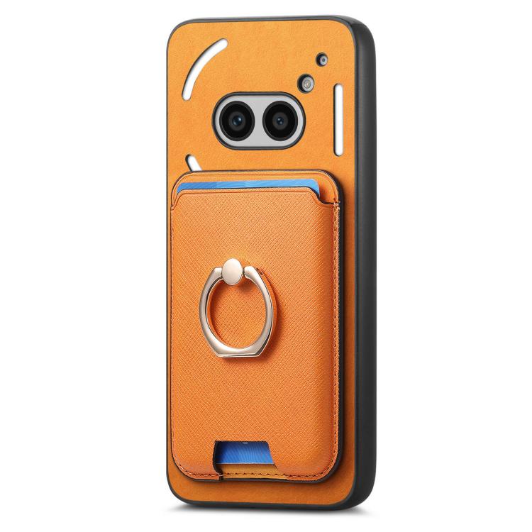 For Nothing CMF Phone 1 Retro Cross Leather Ring Vertical Insert Card Bag MagSafe Phone Case