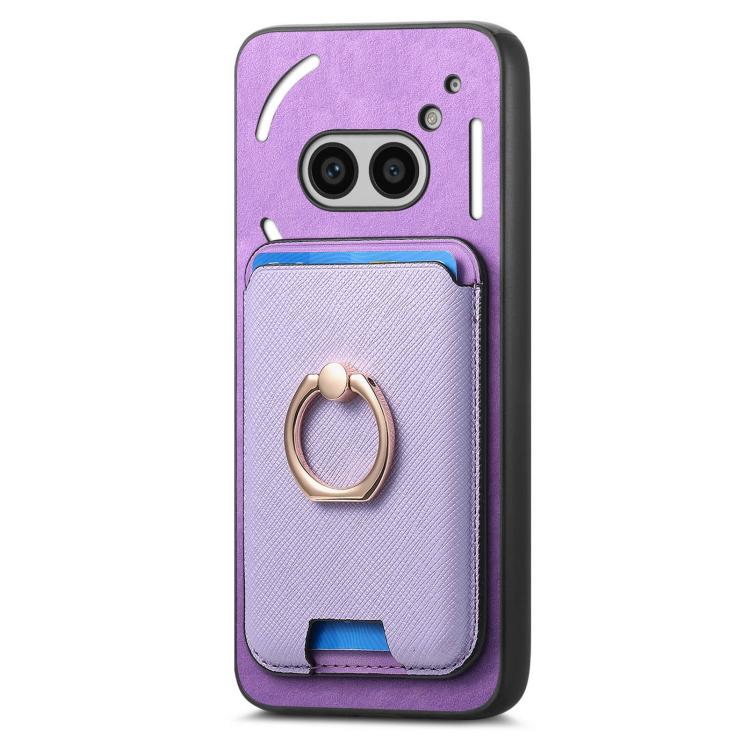 For Nothing CMF Phone 1 Retro Cross Leather Ring Vertical Insert Card Bag MagSafe Phone Case