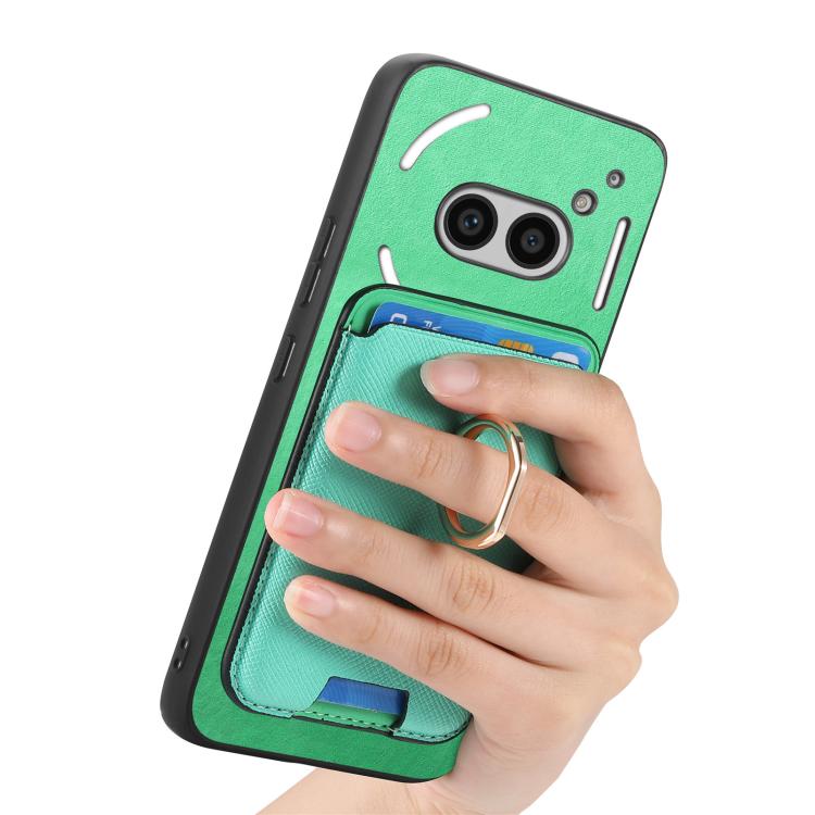 For Nothing CMF Phone 1 Retro Cross Leather Ring Vertical Insert Card Bag MagSafe Phone Case