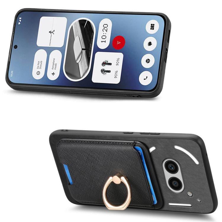 For Nothing CMF Phone 1 Retro Cross Leather Ring Vertical Insert Card Bag MagSafe Phone Case