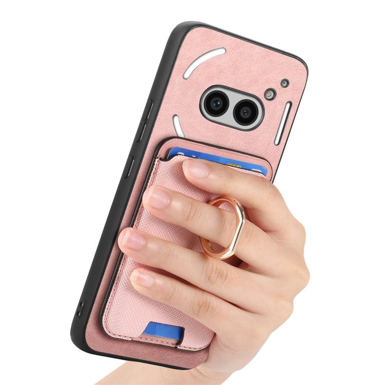 For Nothing Phone 2a Retro Cross Leather Ring Vertical Insert Card Bag MagSafe Phone Case